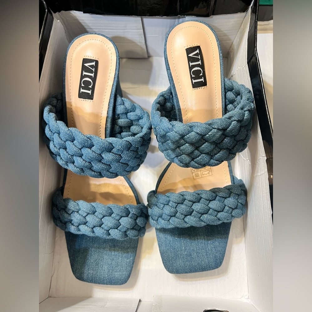 Vici Denim Blue Braided Sandals